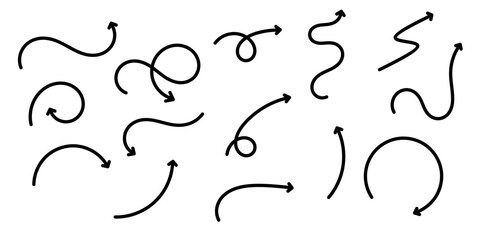 Curved arrow. Collection of hand drawn vector arrows. Bookmark collection. pointing arrow line.