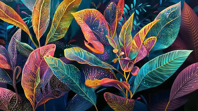 Enchanting Floral Garden: A Vivid Display of Exotic Foliage and Shimmering Colors