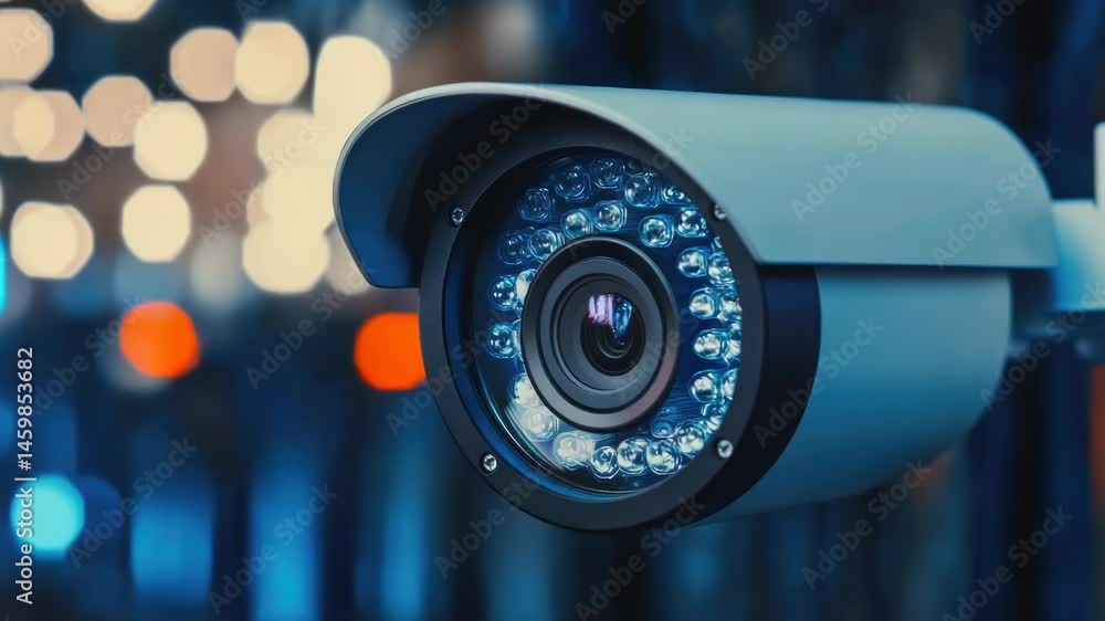 Poster Close-up view of a camera mounted on a pole, ready for use