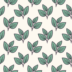 Elegant seamless pattern featuring stylized teal leaves on a cream background. Perfect for textile prints, wallpaper, packaging, or website design.