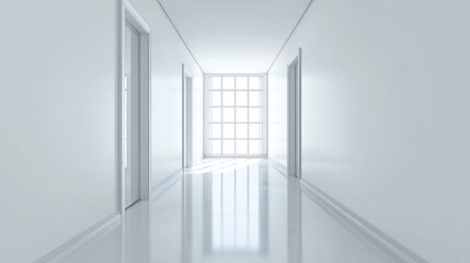 Serene White Corridor: A Minimalist Interior Design