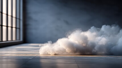 White Fluffy Cloud Substance on Dark Floor with Sunlight