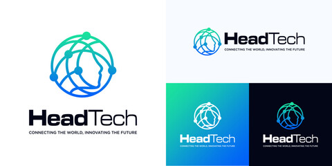 Head tech with connection for artificial intelligence, vector logo icon design, innovation high for Integration of AI in the process, smart human face symbol for resulting innovative technology
