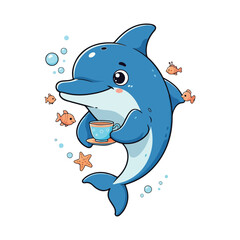 Cute Whale Swimming Cartoon Vector Icon Illustration Animal Nature Icon Isolated Flat Vector