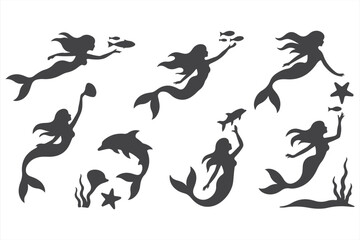 Illustrations of Mermaids, Sea Creatures, and a Pirate Ship for Ocean and Fantasy Designs