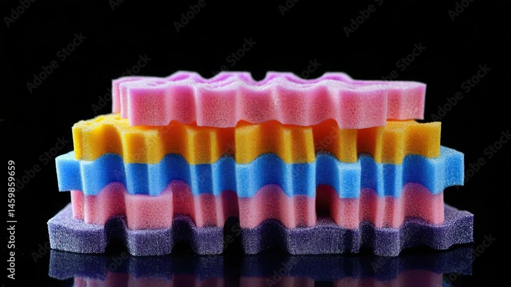 Poster a stack of colorful soap bars placed on a black surface