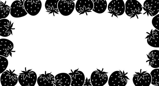 Decorative black floral border frame, Scandinavian folk art pattern with flowers and leaves, minimalist wedding invitation design isolated PNG with Transparent Background