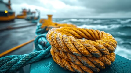 Fototapeta premium Close-up of nautical ropes on a ship's deck