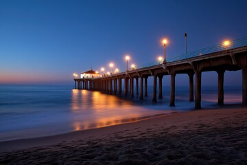 Fototapeta premium Twilight Serenity at Manhattan Beach Pier: A Coastal Nightscape in California