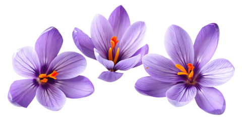 Set of A crisp, detailed shot of saffron flowers in their full bloom, showcasing the isolated on white background PNG