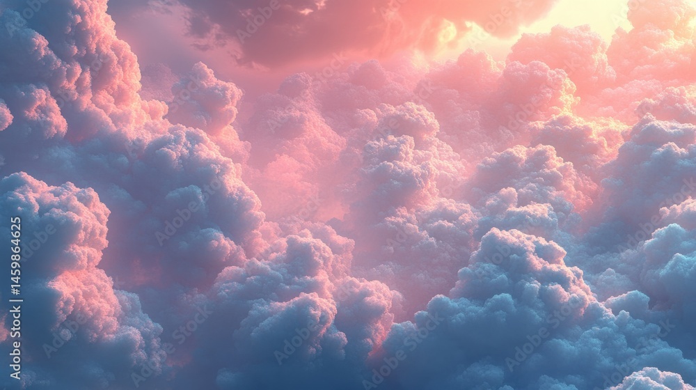 Poster abstract illustration of interconnected clouds symbolizing data networking and digital communication