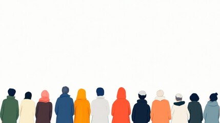 Naklejka premium Colorful Crowd Gazing at a Blank Canvas: A Vision of Unity and Anticipation