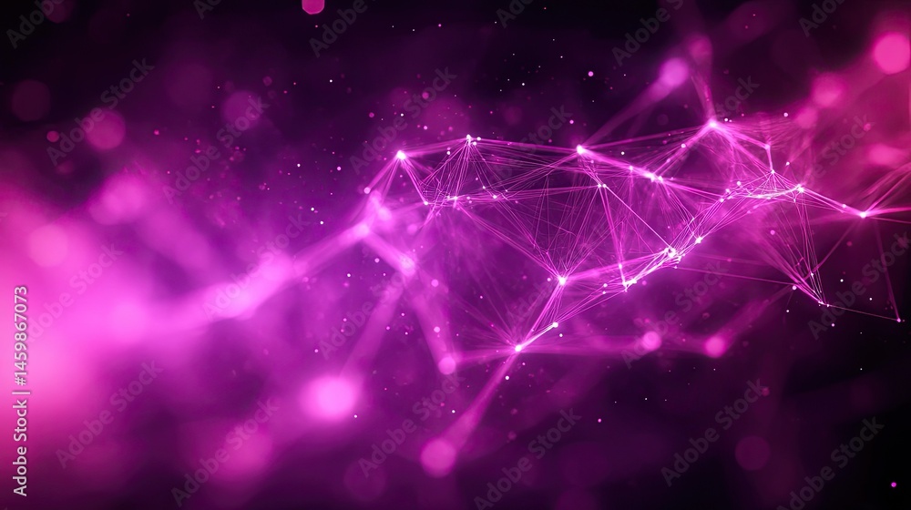Poster abstract glowing purple network with connecting lines and nodes, futuristic design