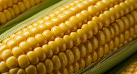 Golden kernels of corn on the cob, a quintessential summer bounty close-up