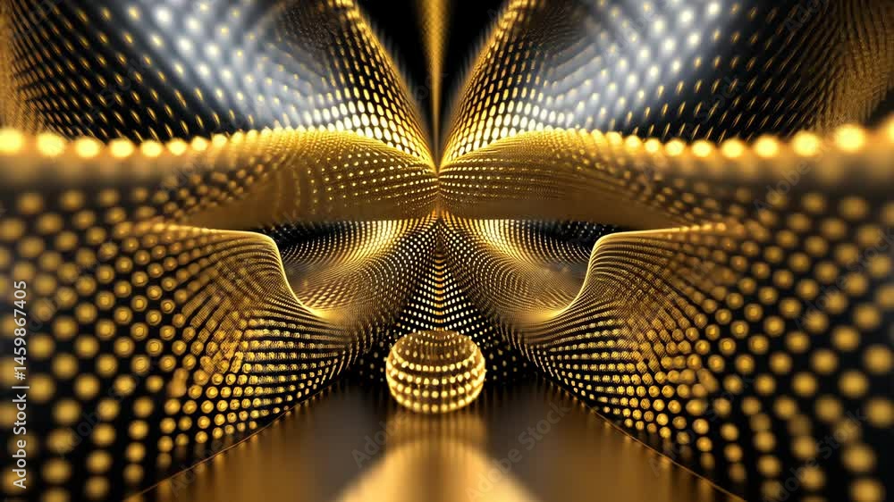 Aufkleber mesmerizing digital landscape of golden dots and waves creating flowing patterns and depth.