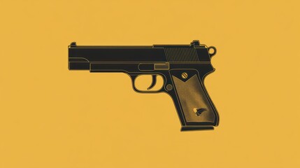 Gun Graphic Design: Handgun Illustration on Mustard Yellow Background