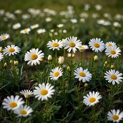 Fototapeta premium White Flowers in a Green Field