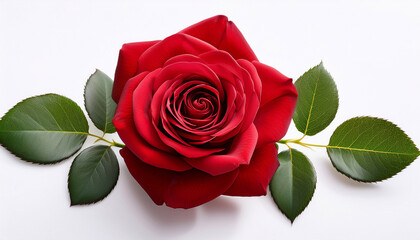 Naklejka premium a red rose with green leaves on a white background
