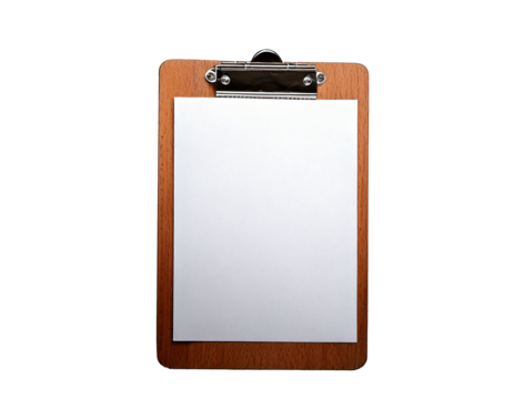 Clipboard with paper on a white background, illuminated by soft studio light. This setup creates a clean, professional look perfect for showcasing notes, sketches, or documents in a well-lit environme