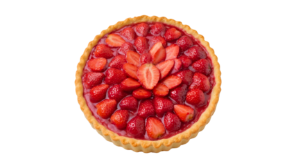 Freshly baked whole round strawberry pie isolated on transparent background
