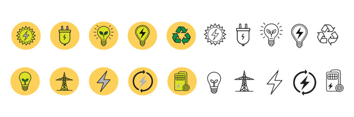 Set of Electricity Icons in Colorful And Line vector style with white background Art & Illustration