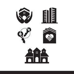 Real Estate Vector Icons Set,  Housing, Apartments, Keys, Handshake, Community Homes

