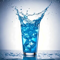 Powerful Splash of Blue Iced Beverage in Tall Glass on White Background
