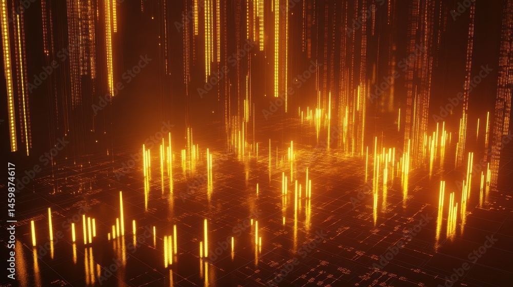 Poster glowing stock chart with candlestick and big data index grid. trading and finance concept. 3d render