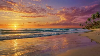 Tropical sunset over tranquil beach
