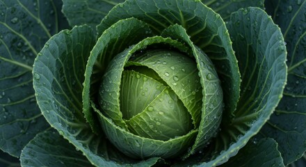 Fototapeta premium A close-up capturing the intricate details of a vibrant green cabbage head