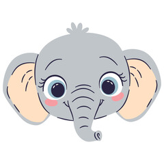 Flat vector illustration in cute cartoon children style. Elephant face on white background . Vector illustration