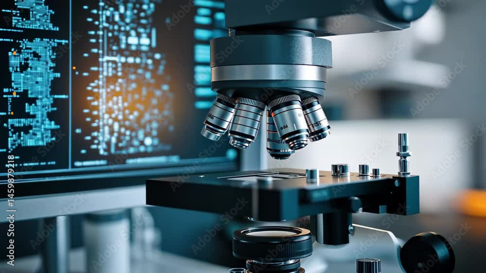 Poster digital data processing with microscope and scope scanning in a modern laboratory setting, digital d