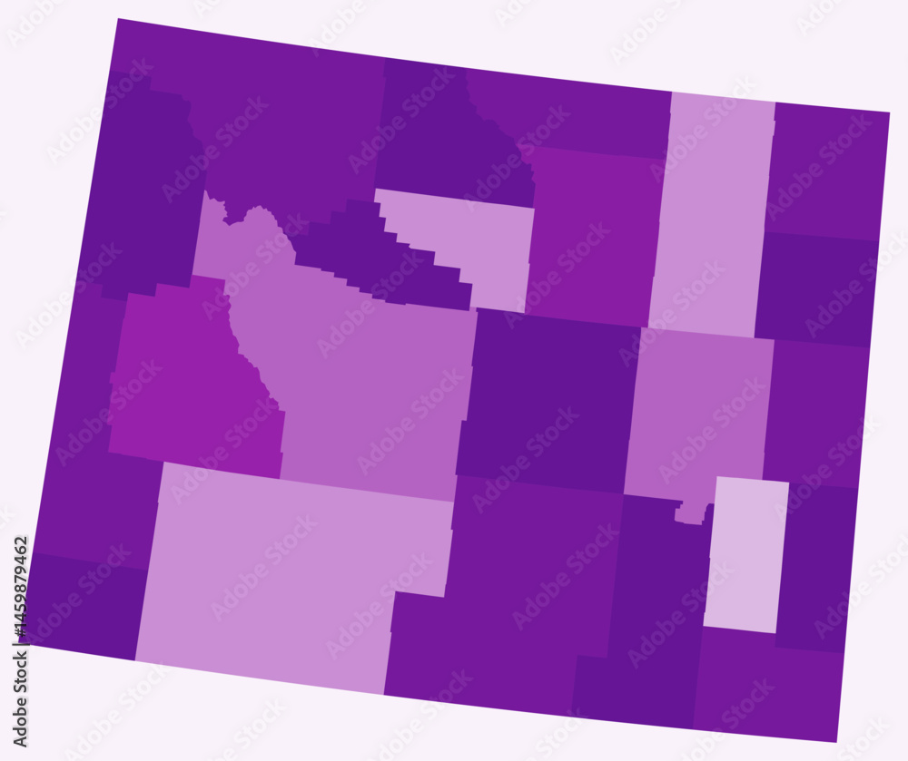 Poster map of wyoming with counties. just a simple state border map with county division. purple color pale
