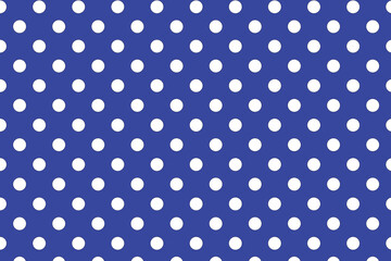 White polka dot on a blue background, Seamless white polka dot pattern on a blue backdrop, Vector illustration 