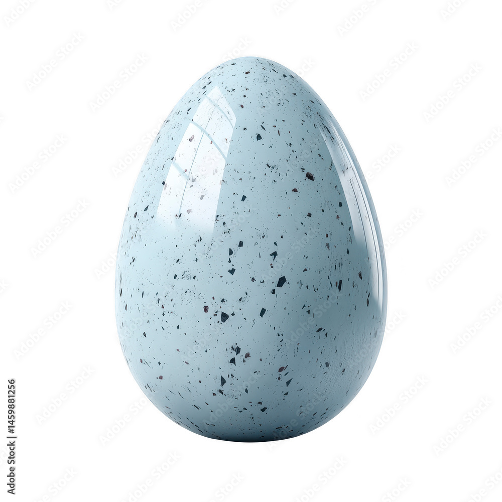 Poster glossy, speckled blue egg with smooth surface and reflective highlights, resembling decorative or ar