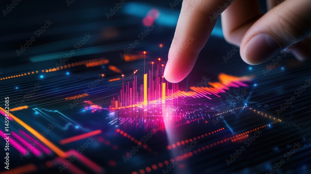 Poster interactive data visualization finger touching dynamic graph on screen