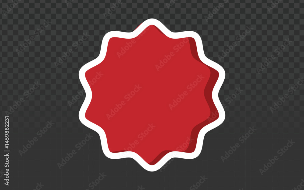 Aufkleber red vector starburst graphic element with white outline and shadow. perfect badge or label for highl