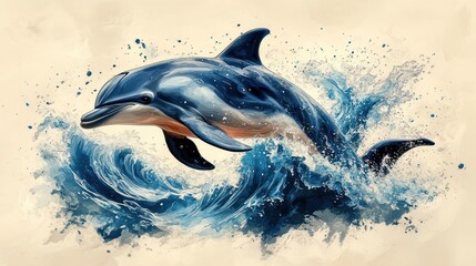 Naklejka premium Dolphin leaps above ocean waves