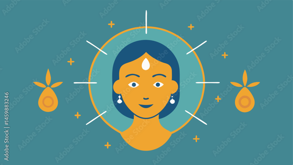 Poster glowing skin a twodimensional profile of a face with a radiant glow with formula symbols around the 