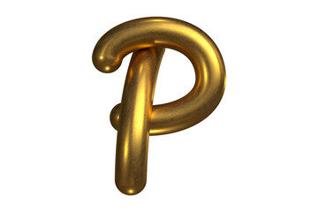 Interlaced gold font 3D letter P with glossy and metallic texture, decorative and luxurious style. High quality 3D rendering.