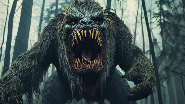 Big shaggy scary monster. Generated by ai. nature.