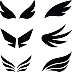 A set of black wings vector icons in silhouette style for design and decoration