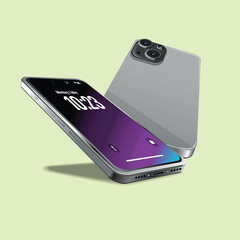 Mockup of two smartphones in 3D position, front and back view.