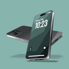 3D view of two mockup smartphones, front and back.