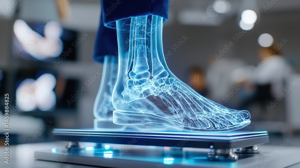 Poster a person's foot is displayed on a computer screen with a skeleton