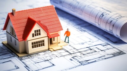 House model on architectural blueprints.