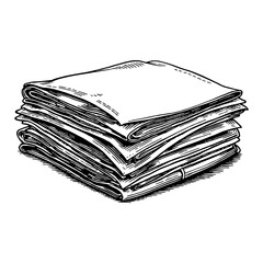 Stack of Newspaper Black and White Outline Line Art Drawing of Paper Document Information