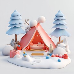 Winter wonderland camping scene