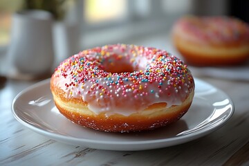 Classic vanilla donut with vibrant toppings high resolution photo
