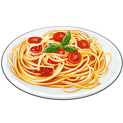 Delicious spaghetti with tomatoes and basil on a plate PNG on a transparent background 
